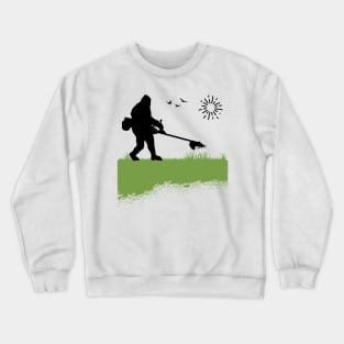 Bigfoot Mowing the Lawn Owner Grass Cutting Funny Sasquatch Crewneck Sweatshirt